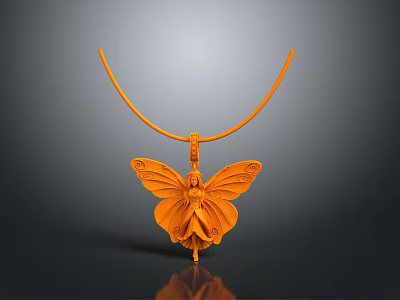 Orange Butterfly Shaped Pendant Necklace With Elegant Design For Daily Use 3d model
