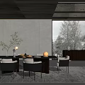 Elegant Modern Restaurant Interior With Marble Dining Table And Pendant Lights 3d model
