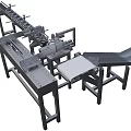 Industrial Conveyor Equipment With Metal Frame Circular Wheels And Blue Drive Unit