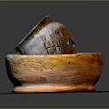 Nested Layered Bowl Shaped Sculpture Carving With Wooden Base And Colorful Details