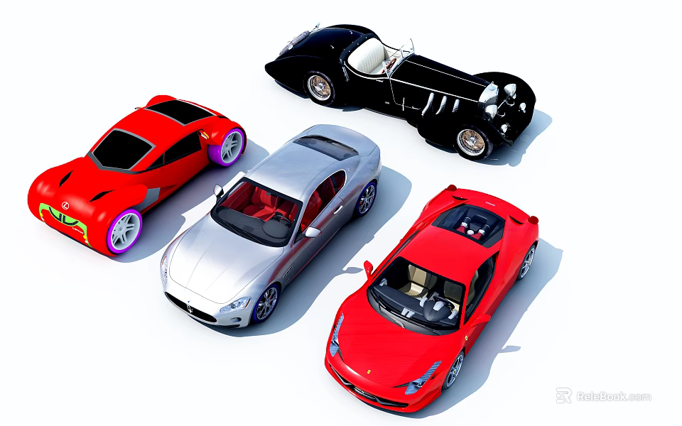 Luxury Sports Cars Collection Featuring Red Silver And Black Models With Convertible Design 3d model 