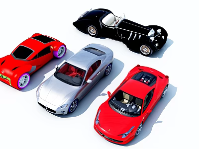 Luxury Sports Cars Collection Featuring Red Silver And Black Models With Convertible Design 3d model