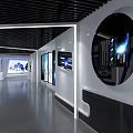 Modern High Tech Exhibition Hall With Interactive Digital Screens And Displays 3d model