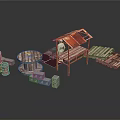 Wooden Scene Building Components With Pavilion Platforms Brick Stacks And Planks