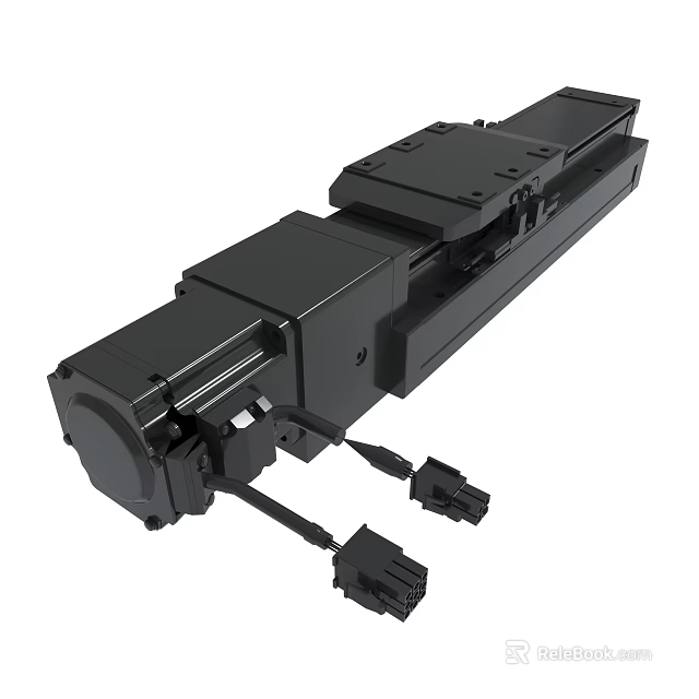 Black Linear Stage Mechanical Slide Rail With Motor And Connectors 3d model 