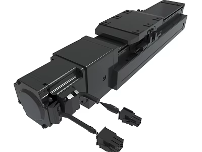 Black Linear Stage Mechanical Slide Rail With Motor And Connectors 3d model