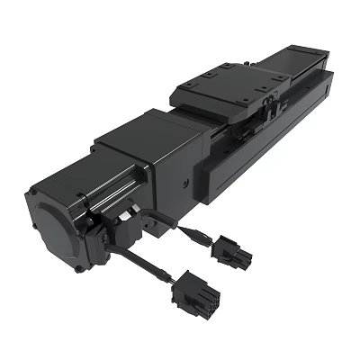 Black Linear Stage Mechanical Slide Rail With Motor And Connectors 3d model