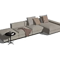 Light Gray L shaped Sectional Sofa With Decorative Pillows Blanket And Side Table 3d model