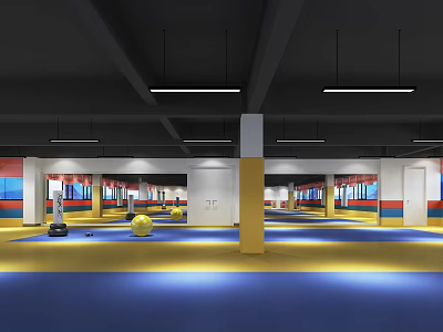 Bright Indoor Fitness Studio With Exercise Balls And Colorful Training Floors 3d model