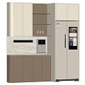 Modern Sideboard With Cabinet Doors Open Shelves Water Dispenser And Refrigerator