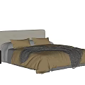 Modern Double Bed With Beige Velvet Duvet Pillows Upholstered Headboard And Nightstand