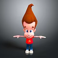 3D Cartoon Character With Red Spiky Hair Red Star Shirt Blue Pants And White Shoes