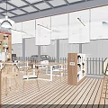 Modern Reading Room Interior With Wooden Bookshelves Tables Chairs And City View Windows