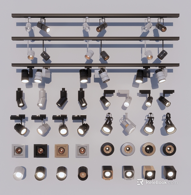 Various Modern Downlights and Spotlights with Different Color and Style Options 3d model 