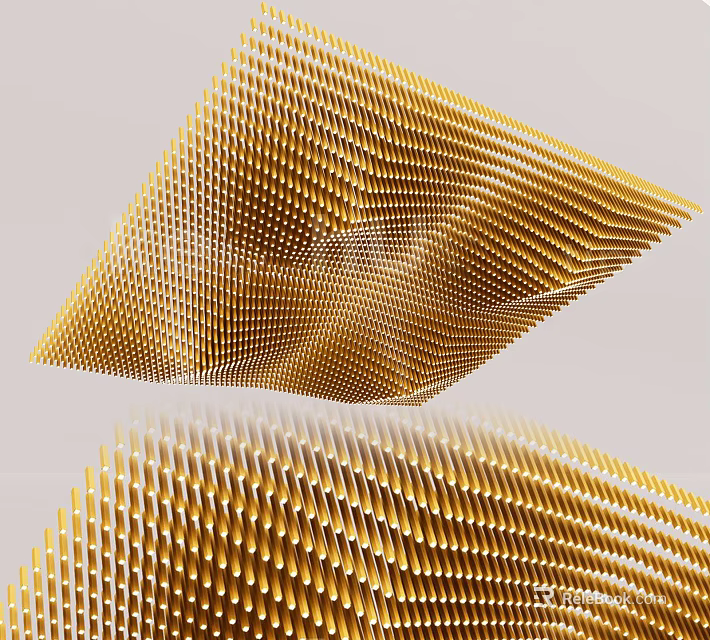 Modern Golden Wavy Honeycomb Ceiling With Decorative 3D Reflective Architectural Structure 3d model 