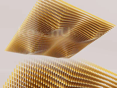 Modern Golden Wavy Honeycomb Ceiling With Decorative 3D Reflective Architectural Structure 3d model