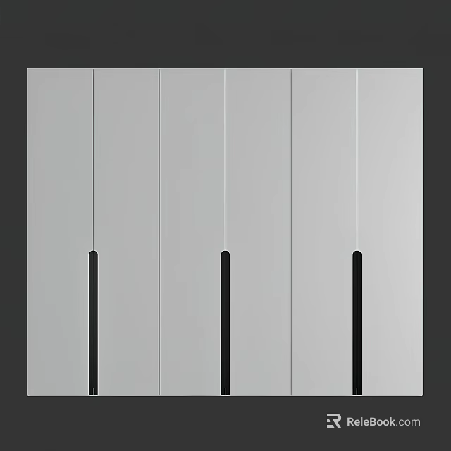 Modern White Wardrobe with Flat Panel Doors and Vertical Black Handles Design 3d model 