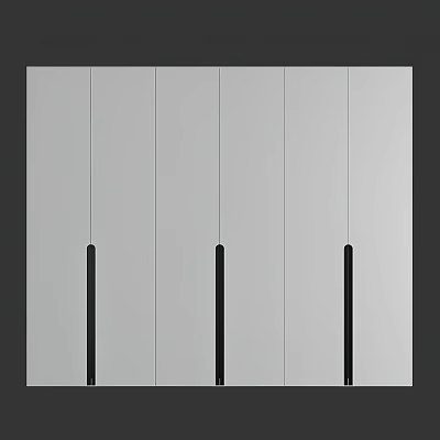 Modern White Wardrobe with Flat Panel Doors and Vertical Black Handles Design 3d model