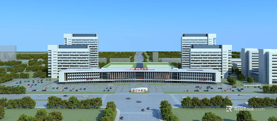 Modern Public Institutional Complex With Symmetrical Towers Spacious Plaza And Landscaped Surroundings 3d model 