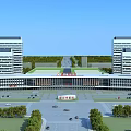 Modern Public Institutional Complex With Symmetrical Towers Spacious Plaza And Landscaped Surroundings