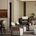 Elegant Modern Accent Armchairs In Living Room With Fireplace And Table Lamp