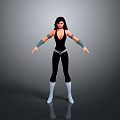 3D Female Character Model In Black Outfit With White Boots Gray Wristbands And Black Hair