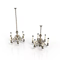 Two Vintage Metal Chandeliers With Candle Shaped Arms And Hanging Chains