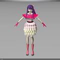 Animated Character With Purple Hair Pink Top Gloves Boots And Layered Skirt Design