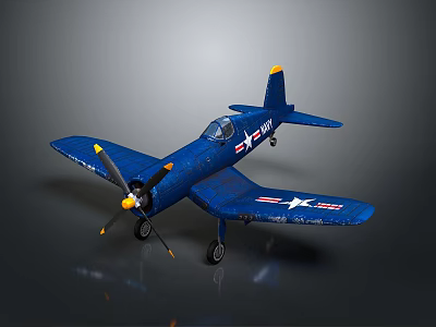 Blue Vintage Fighter Airplane Model With Weathered Texture And US Navy Star Markings 3d model