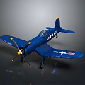 Blue Vintage Fighter Airplane Model With Weathered Texture And US Navy Star Markings
