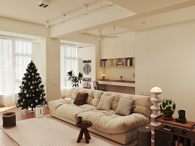 Christmas Tree Cream Living Room Atmosphere 3d model