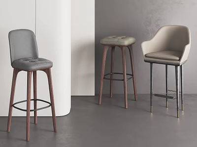 Modern Bar Stools With Different Styles Wooden Metal Legs And Upholstered Seats 3d model