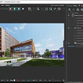 Ocean Center Office Building Modern Glass Facade Design With Green Lawn And People Relaxing