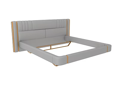 Modern Double Bed With Tufted Gray Upholstered Headboard And Gold Accent Frame 3d model