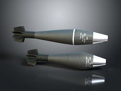 Military Bombs with Gray Bodies Silver Noses Tail Fins and Structural Markings 3d model