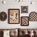 Modern Gallery Wall With Mixed Shape Frames Animal Prints And Geometric Patterns 3d model