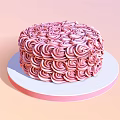 Delicate Pink Cake With Rose Swirl Frosting On White Circular Tray