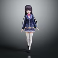 Anime Character With Purple Long Hair Blue Blazer Plaid Skirt White Stockings And Black Shoes