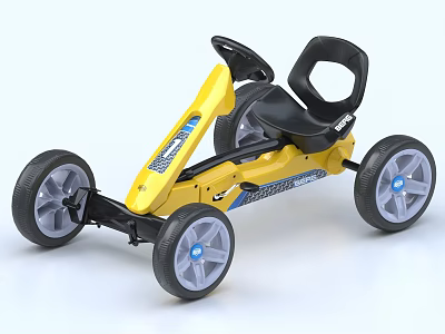 Yellow Kids Bicycle With Black Seat Four Wheels And Steering Wheel 3d model