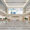 Modern Lobby Interior With Large Screen Reception Desk Marble Floor And Glass Walls