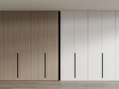 Modern Wardrobe Interior Design With Wooden And White Panel Doors And Handles 3d model