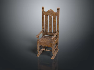 Classic Wooden Rocking Chair With Armrests And Retro Solid Wood Design 3d model