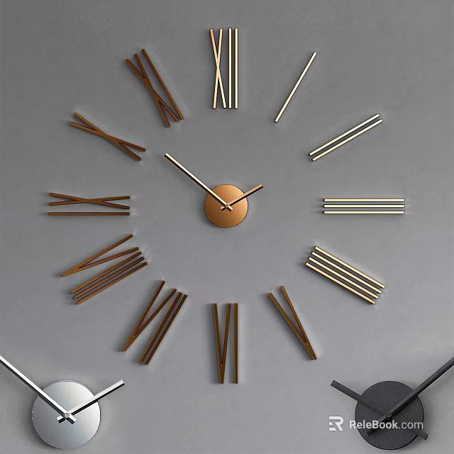 Modern Minimalist Wall Clock With Roman Numeral Design And Metal Hands 3d model 