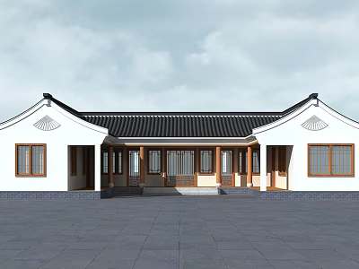 Ancient Chinese Architecture With White Walls Black Roof And Wooden Windows 3d model