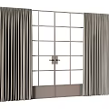 Elegant Gray Curtains Framing Grid Pattern Window In Home Interior Design 3d model