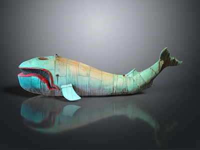 Handcrafted Colorful Whale Model With Patchwork Texture And Reflection On Dark Background 3d model