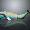 Handcrafted Colorful Whale Model With Patchwork Texture And Reflection On Dark Background