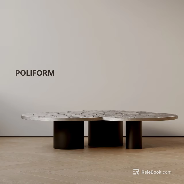 Modern Sofa Coffee Table Set By Poliform With Marble Top And Black Cylindrical Base 3d model