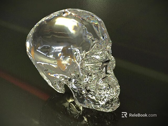 Transparent Crystal Skull Sculpture With Shiny Smooth Surface On Reflective Background 3d model 