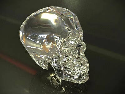 Transparent Crystal Skull Sculpture With Shiny Smooth Surface On Reflective Background 3d model